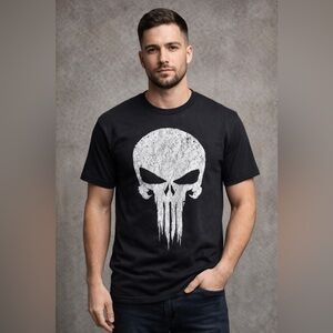 NEW Marvel Punisher Skull T-Shirt Mens Large Black Graphic Tee NWT